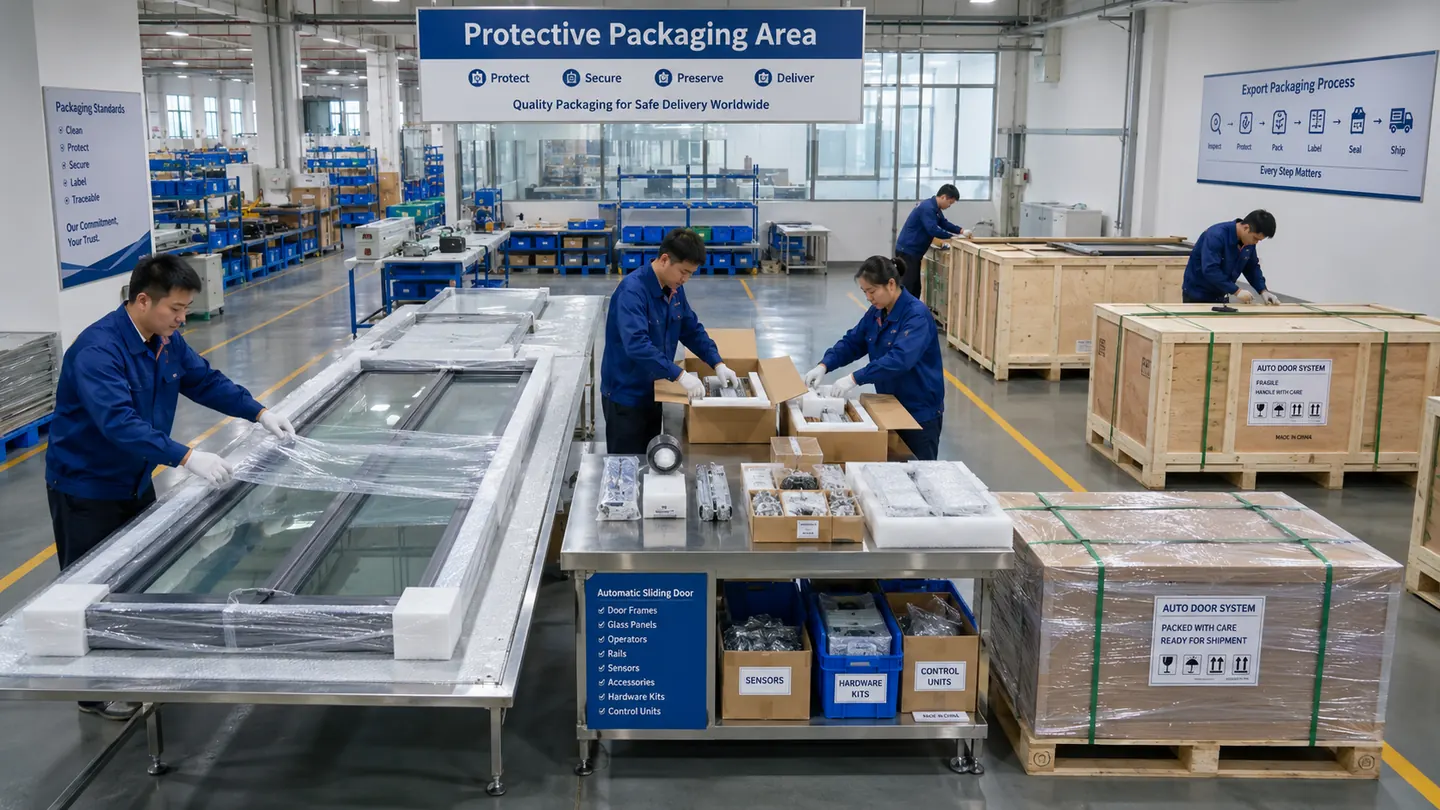 Automatic door protective packaging process