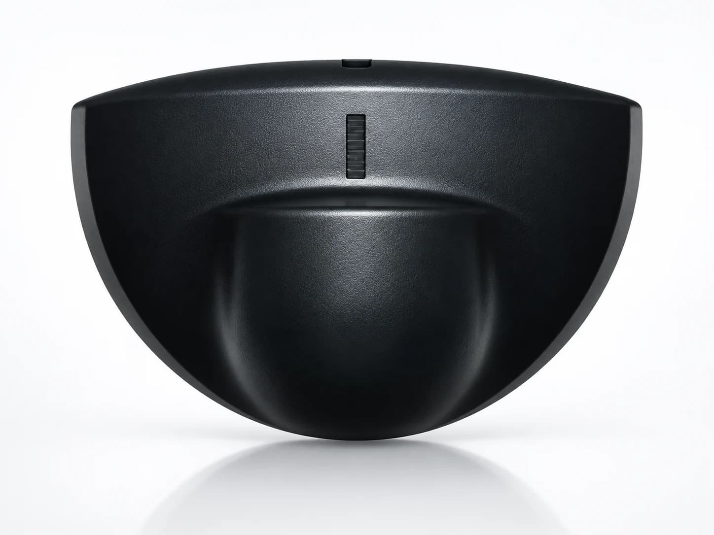 Rounded black sensor housing with a textured cover and a narrow vertical inset