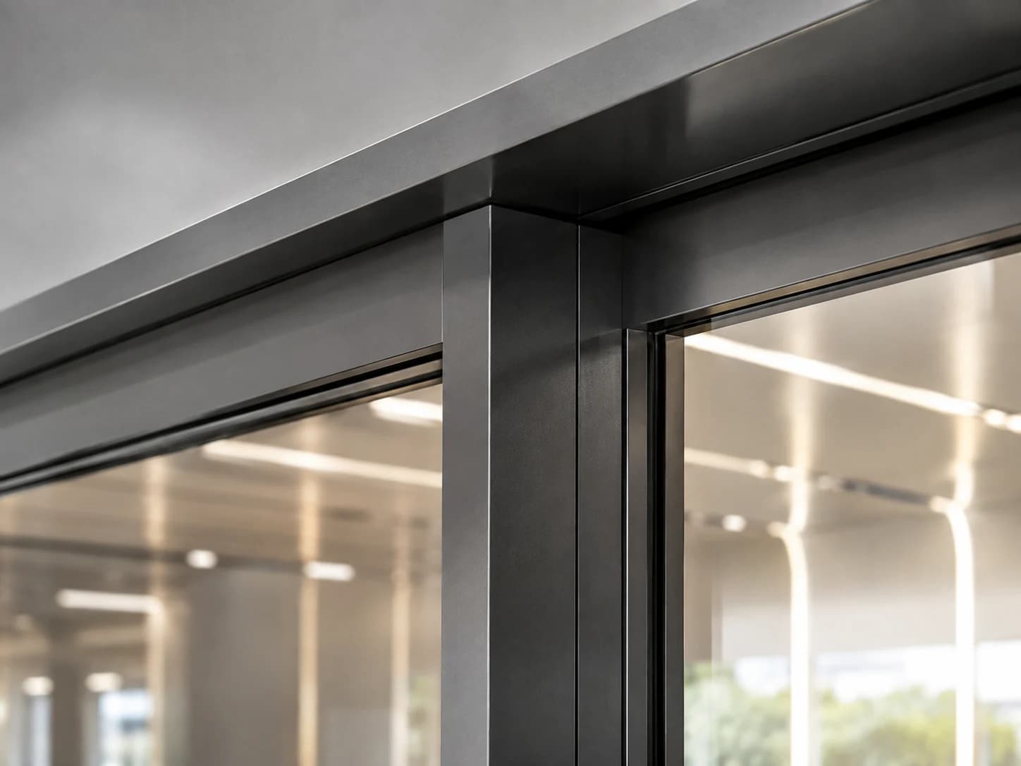 Close view of the top and vertical aluminum profile connection