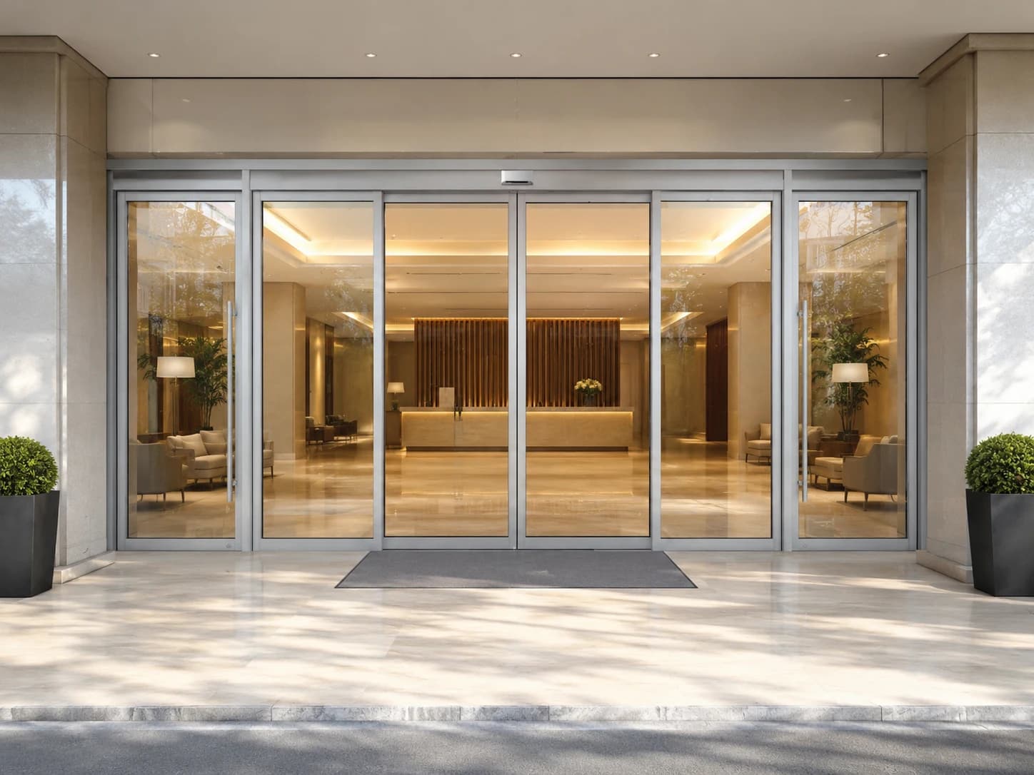 Automatic sliding glass doors at a hotel main entrance