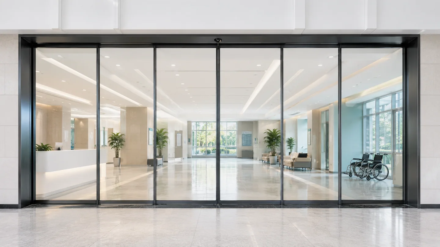 Hospital automatic sliding door for a public entrance