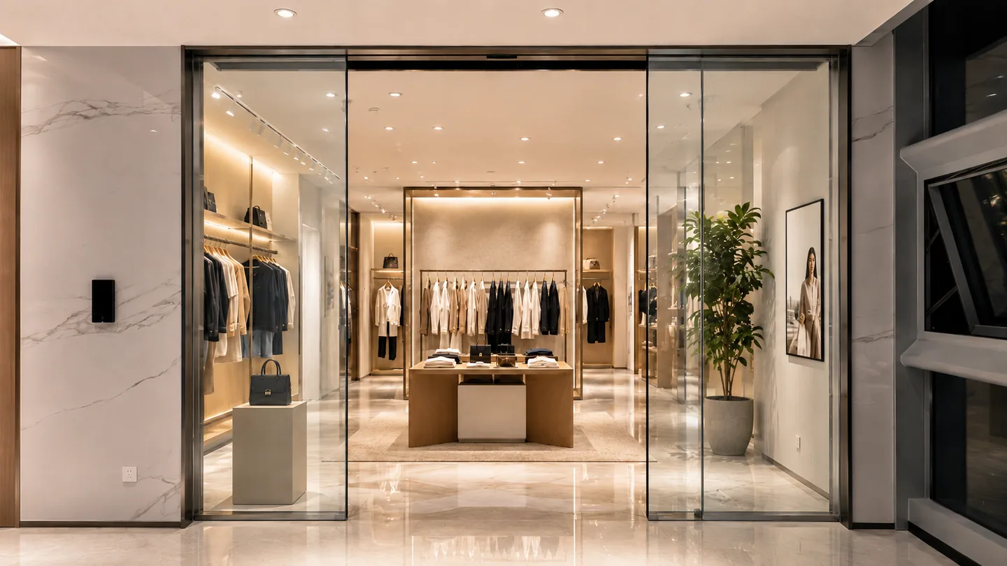 Commercial storefront automatic sliding doors for a retail entrance