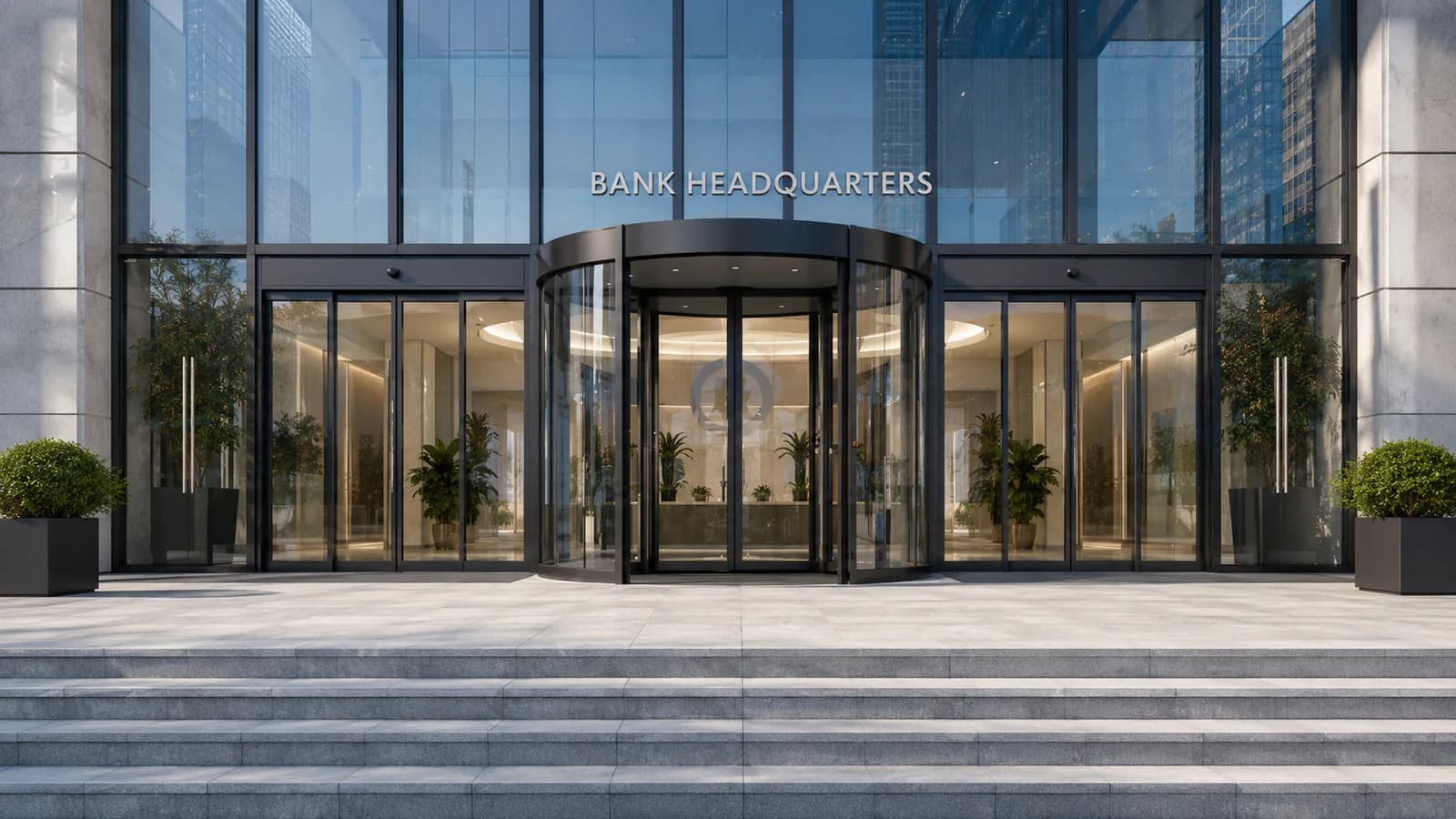 Automatic revolving door entrance with enclosure and revolving wings