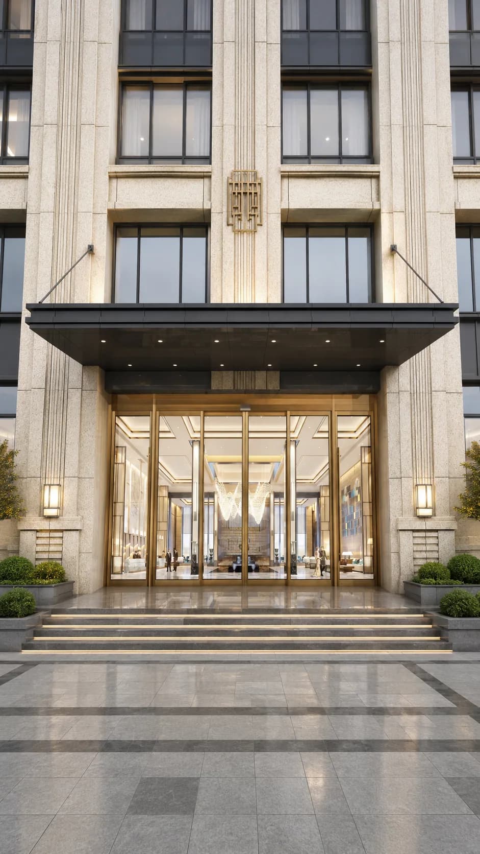 Automatic sliding glass doors for a commercial building entrance