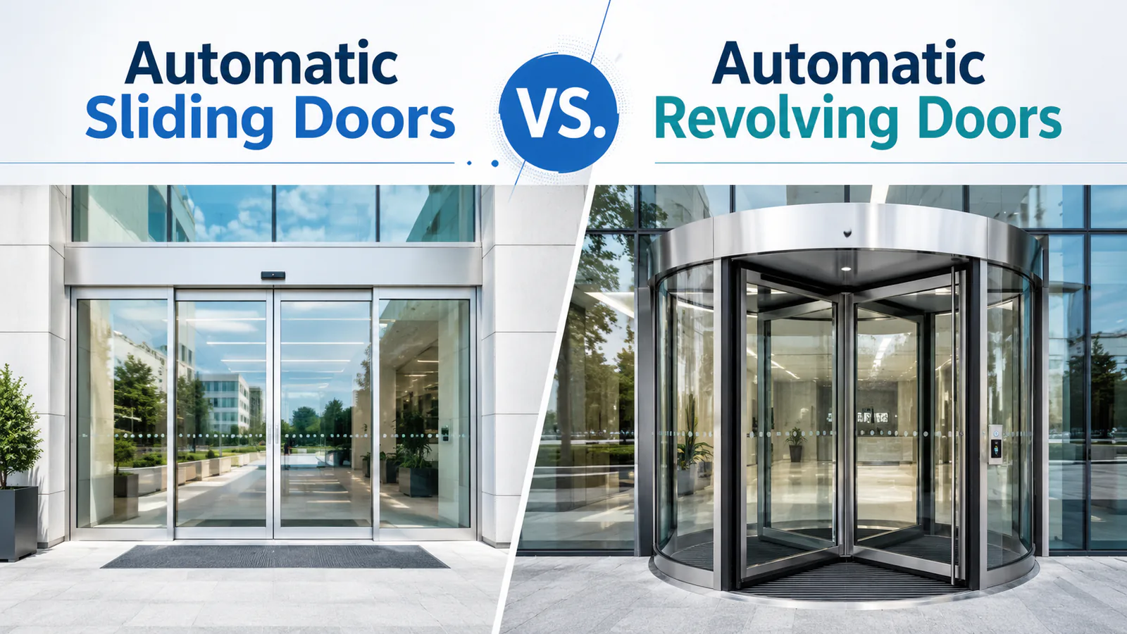 Automatic sliding entrance beside an automatic revolving entrance